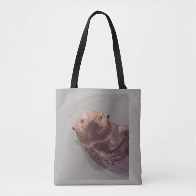 Cute Sea Otter Ocean View Swimming Designed Tote Bag (Front)