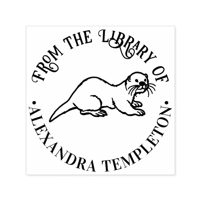 Cute Sea Otter Round Library Book Name Self-inking Stamp (Design)