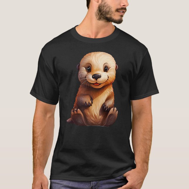 Cute Sea Otter Vector Baby Animal. T-Shirt (Front)