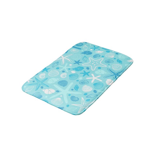 Cute Sea Pattern Bath Mat, Turquoise Kids Decor Mat (Angled)