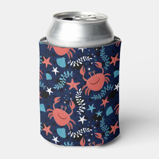Cute sea pattern with crabs. can cooler (Can Front)