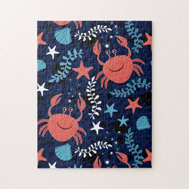 Cute sea pattern with crabs. jigsaw puzzle (Vertical)