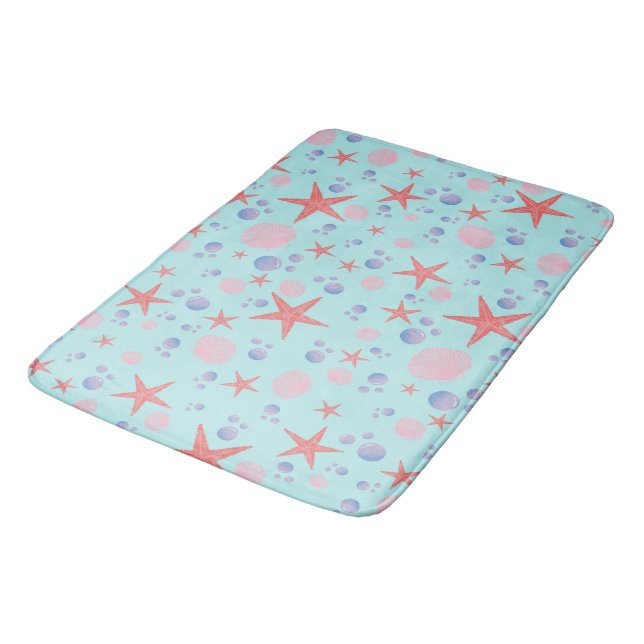 Cute Sea Shell starfish Coastal Summer Ocean Beach Bath Mat (Angled)