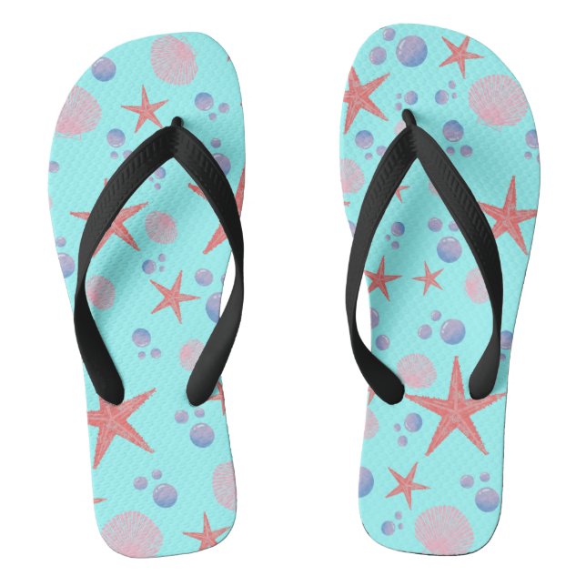 Cute Sea Shell starfish Coastal Summer Ocean Beach Jandals (Footbed)