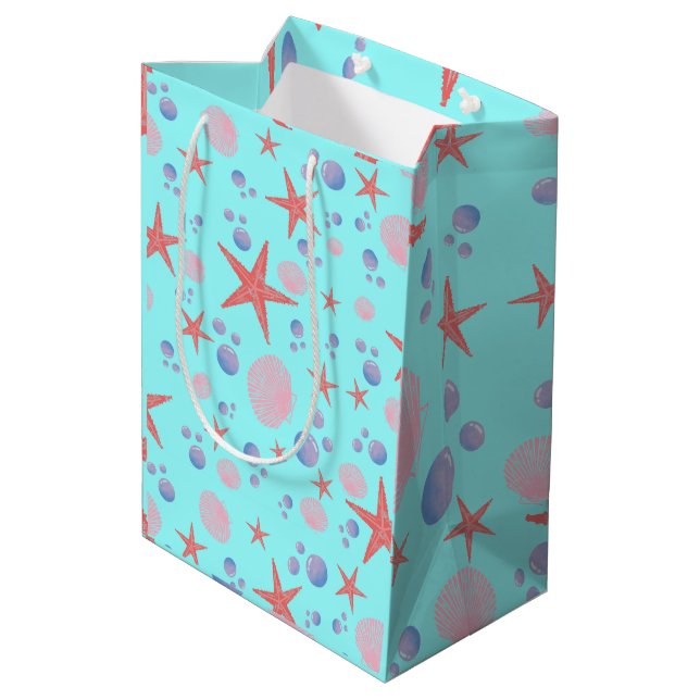 Cute Sea Shell starfish Coastal Summer Ocean Beach Medium Gift Bag (Back Angled)