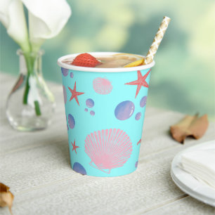 Cute Sea Shell starfish Coastal Summer Ocean Beach Paper Cups