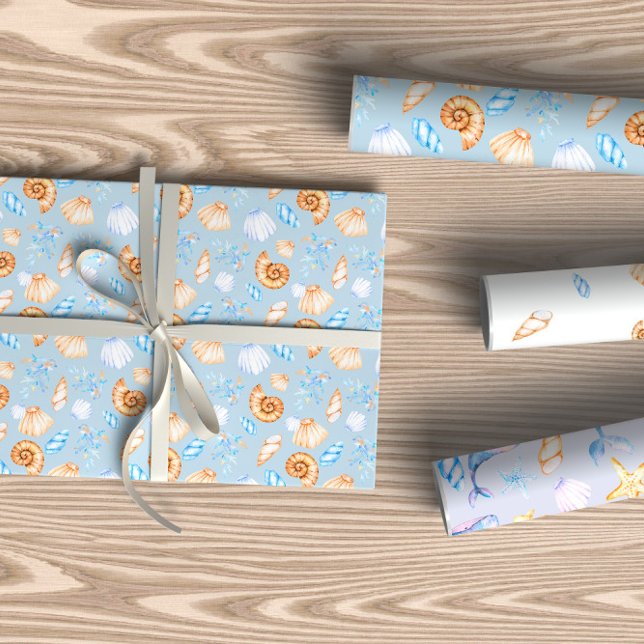 Cute Sea Shells Blue And White  Wrapping Paper Sheet (Creator Uploaded)