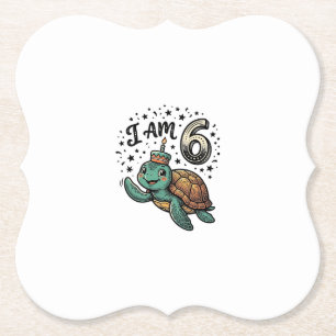 Cute Sea Turtle 6th Birthday Vintage Shirt Design_ Paper Coaster