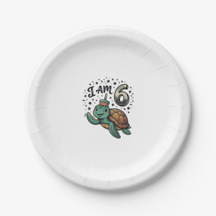 Cute Sea Turtle 6th Birthday Vintage Shirt Design_ Paper Plate