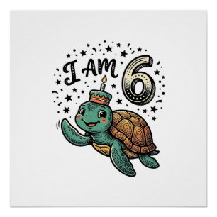 Cute Sea Turtle 6th Birthday Vintage Shirt Design_ Poster