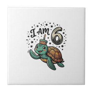 Cute Sea Turtle 6th Birthday Vintage Shirt Design_ Tile