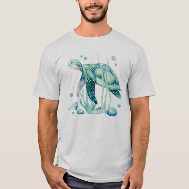 Cute sea turtle and sea corals T-Shirt (Front)