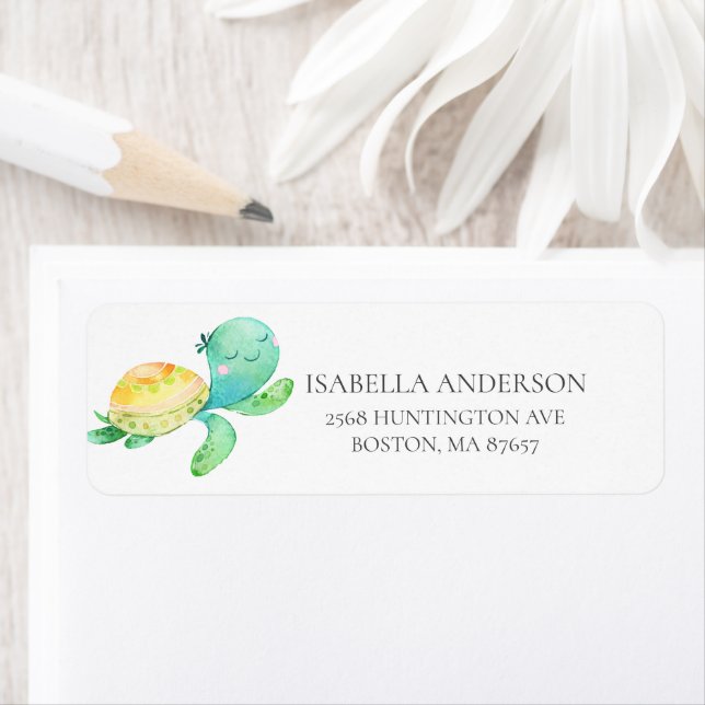 Cute Sea Turtle Baby Shower Address Label (Insitu)