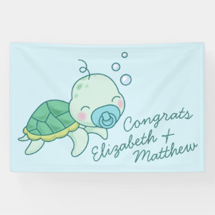 Cute Sea Turtle Baby Shower Kawaii Banner Blue Boy