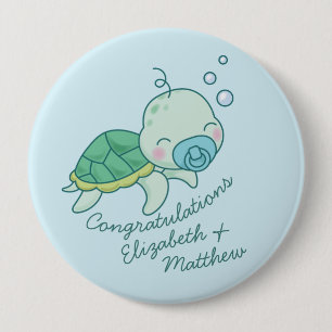 Cute Sea Turtle Baby Shower Kawaii Blue Boy 10 Cm Round Badge