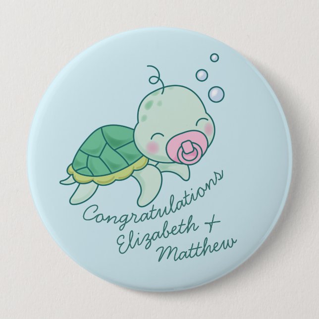 Cute Sea Turtle Baby Shower Kawaii Pink Girl 10 Cm Round Badge (Front)