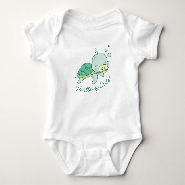 Cute Sea Turtle Baby Shower Kawaii White Bodysuit (Front)