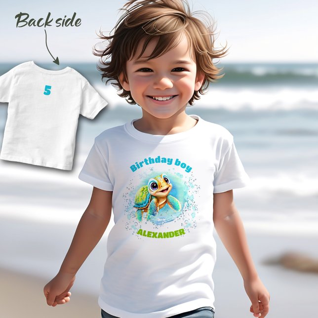 Cute Sea Turtle Birthday Boy Name Number Toddler T-Shirt (Cute Sea Turtle Birthday Boy Name Number Toddler T-shirt)