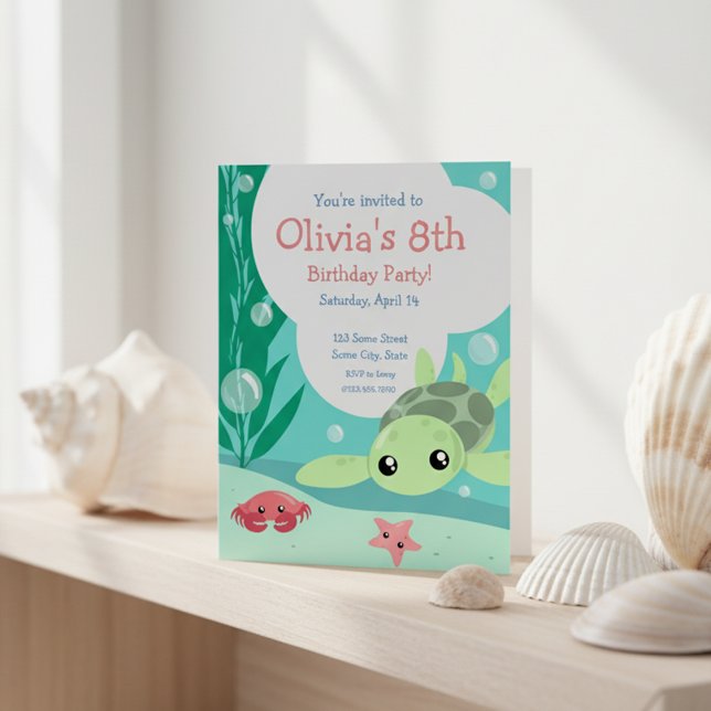 Cute Sea Turtle Birthday Invitation (Creator Uploaded)