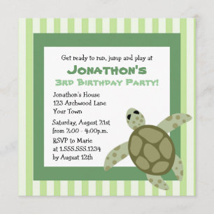 Cute Sea Turtle Birthday Party Invite - Green