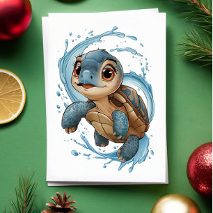 Cute Sea Turtle Christmas Holiday Watercolor  Card