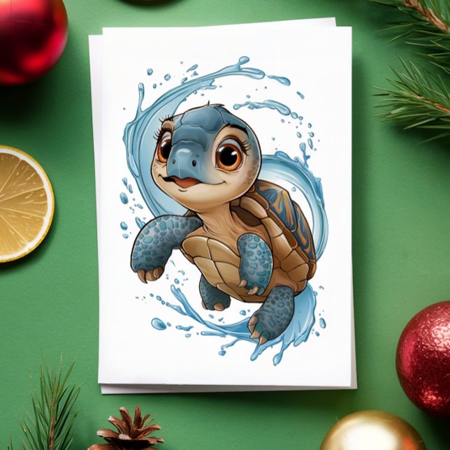 Cute Sea Turtle Christmas Holiday Watercolor  Card (Creator Uploaded)