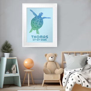 Cute Sea Turtle CUSTOM BABY NAME BIRTHDAY Art Poster
