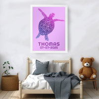 Cute Sea Turtle CUSTOM BABY NAME BIRTHDAY Art