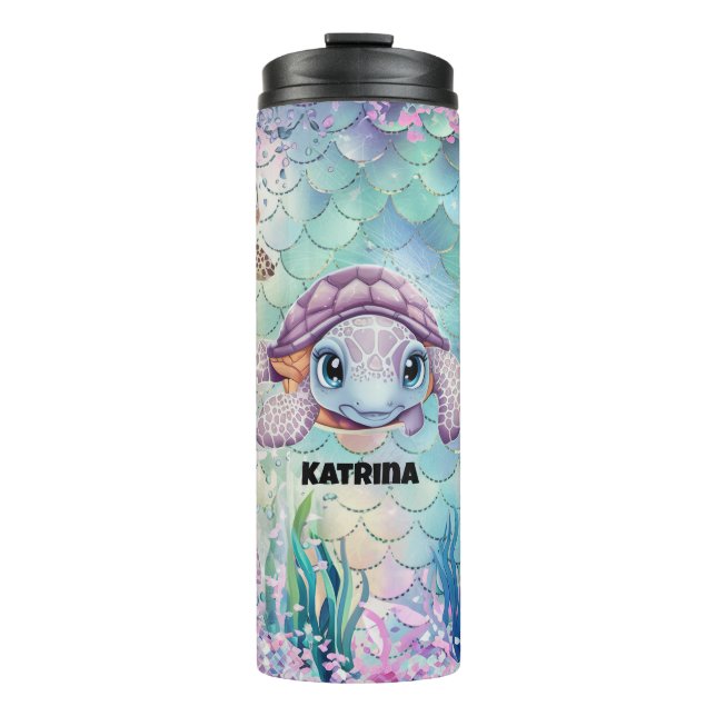 Cute Sea Turtle Customisable Name  Thermal Tumbler (Front)