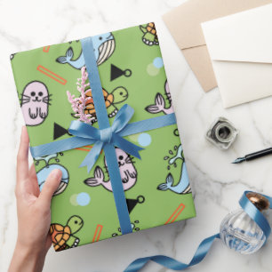 Cute sea turtle dolphin animals pattern wrapping p paper