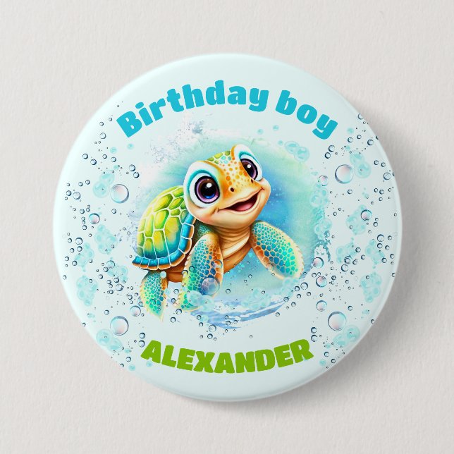 Cute Sea Turtle for Boy's Birthday 7.5 Cm Round Badge (Front)
