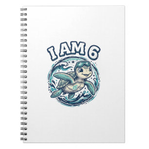 Cute Sea Turtle I Am 6 Birthday Vintage Shirt Desi Notebook