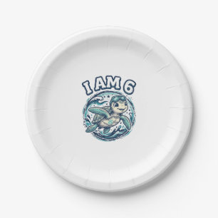 Cute Sea Turtle I Am 6 Birthday Vintage Shirt Desi Paper Plate
