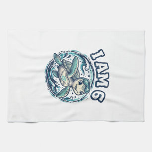 Cute Sea Turtle I Am 6 Birthday Vintage Shirt Desi Tea Towel