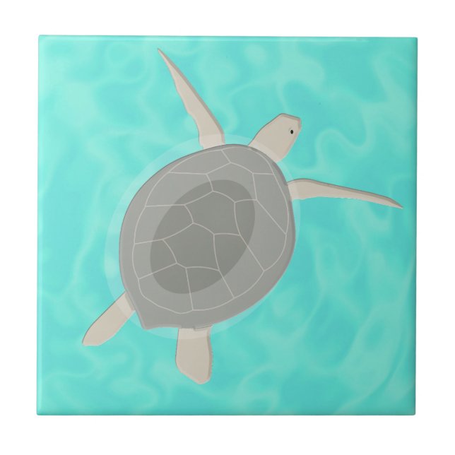 Cute Sea Turtle in Ocean  Tile (Front)