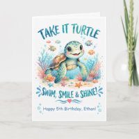 Cute Sea Turtle Kids Birthday Card – Personalised