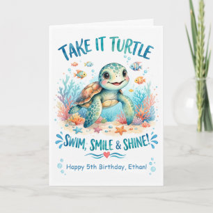 Cute Sea Turtle Kids Birthday Card – Personalised