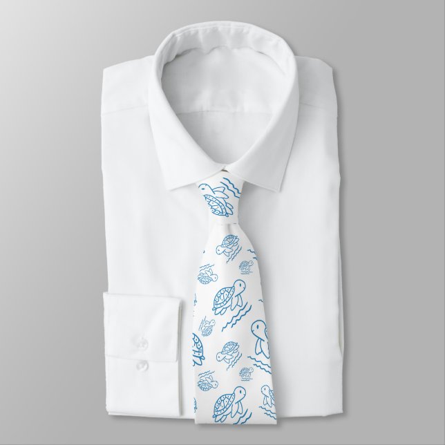 Cute Sea Turtle Nautical Doodle Pattern Tie (Tied)