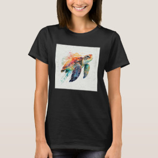 Cute Sea Turtle Paint Splatter Illustration Colorf T-Shirt