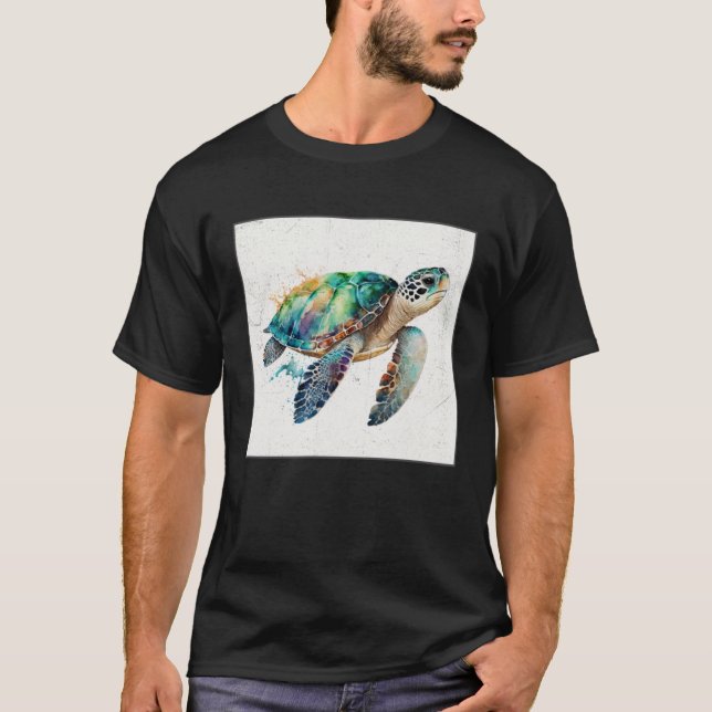 Cute Sea Turtle Paint Splatter Illustration Colorf T-Shirt (Front)