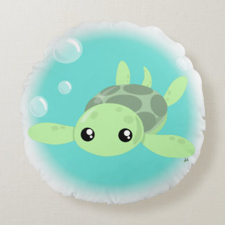 Cute Sea Turtle Round Pillow