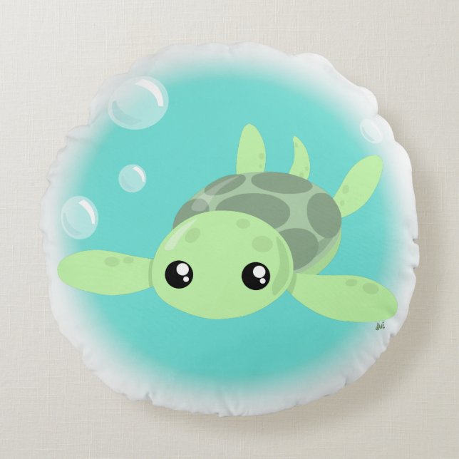 Cute Sea Turtle Round Pillow (Front)