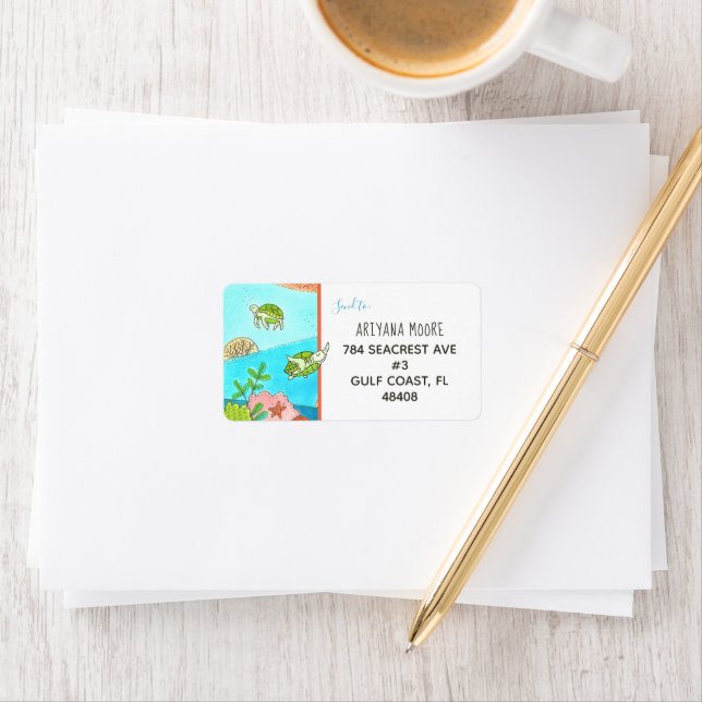 Cute Sea Turtle Stationery Label (Insitu)