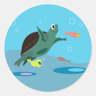 Cute Sea Turtle Under the Sea Art Classic Round Sticker
