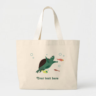 Cute Sea Turtle Under the Sea Art Large Tote Bag