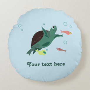Cute Sea Turtle Under the Sea Art Round Cushion