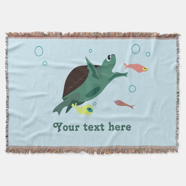 Cute Sea Turtle Under the Sea Art Throw Blanket (Front)