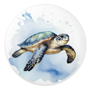 Cute Sea Turtle Watercolor Ocean Animal Bathroom Ceramic Knob