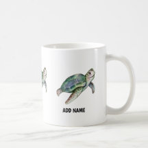 Cute Sea Turtle Watercolor Ocean Life Add Name Cof