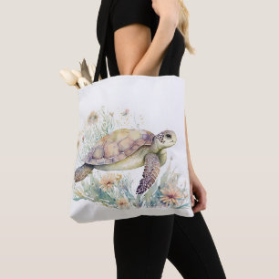Cute Sea Turtle Watercolor Tote Bag